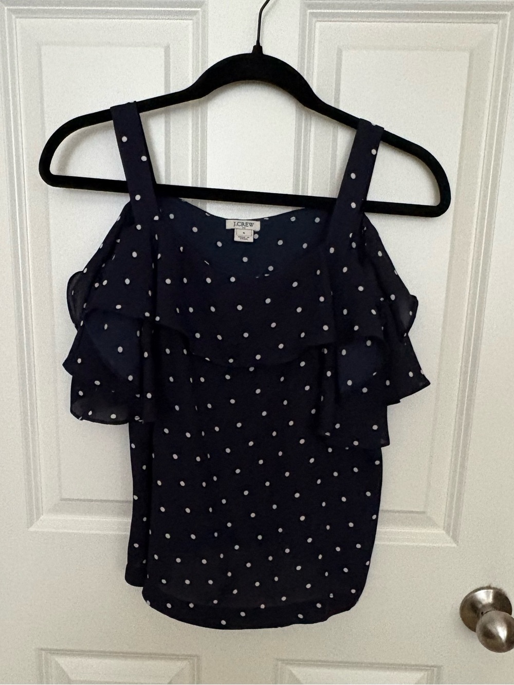 J. Crew Navy Polka Dot Ruffle Cold-Shoulder Camisole